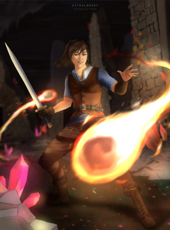 A fighter using magic and a sword